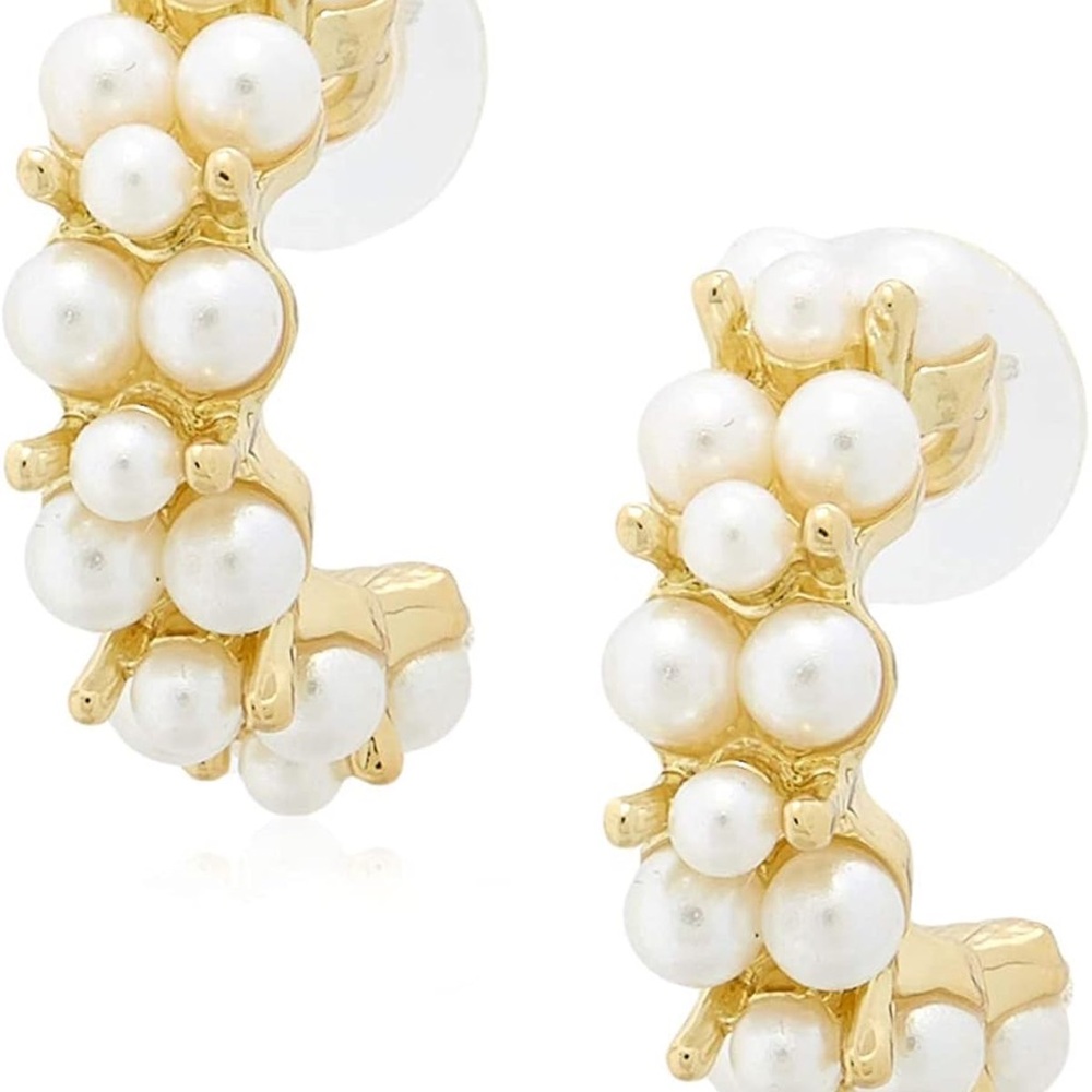 Gold and White Crescent Pearl Earrings